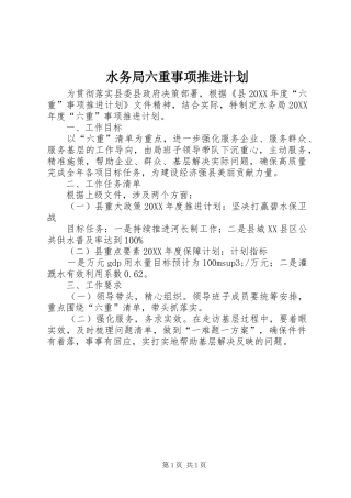 水务局六重事项推进计划