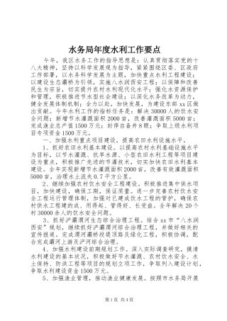水务局年度水利工作要点