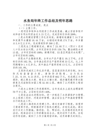 水务局年终工作总结及明年思路
