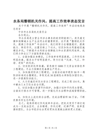 水务局整顿机关作风提高工作效率表态讲话