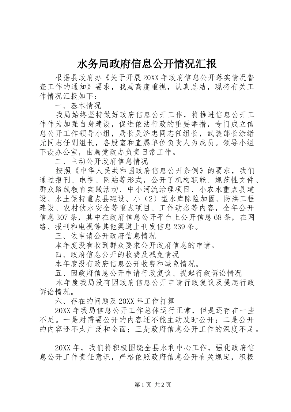 水务局政府信息公开情况汇报_第1页