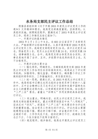 水务局支部民主评议工作总结