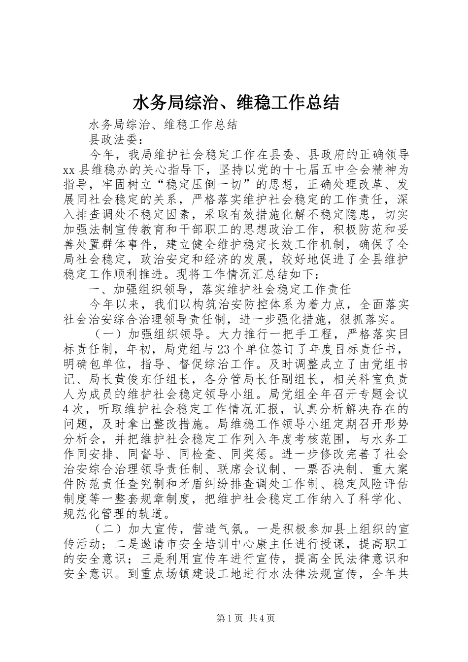 水务局综治维稳工作总结_第1页