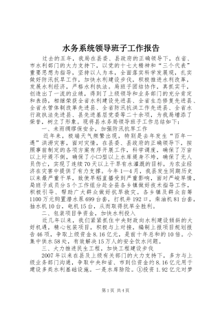 水务系统领导班子工作报告