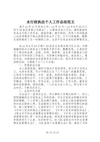 水行政执法个人工作总结范文
