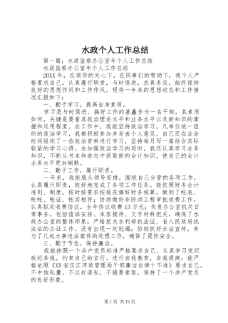 水政个人工作总结
