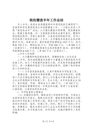 税收稽查半年工作总结