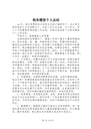 税务稽查个人总结