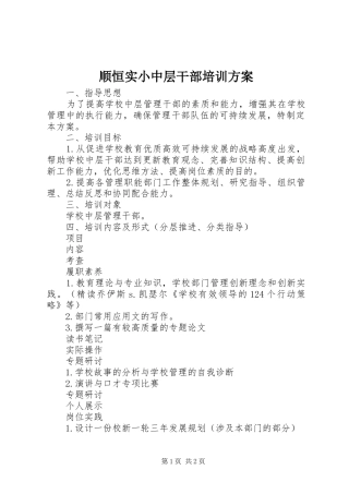 顺恒实小中层干部培训方案