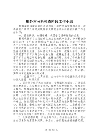 顺外村分析检查阶段工作小结