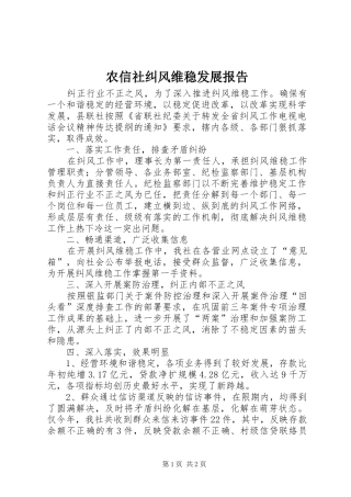 农信社纠风维稳发展报告