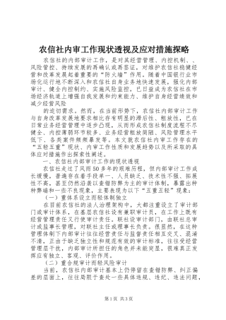 农信社内审工作现状透视及应对措施探略