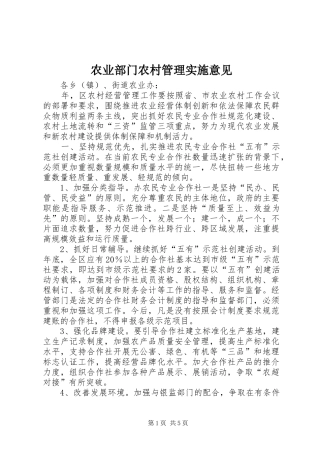 农业部门农村管理实施意见