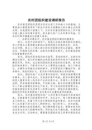 农村团组织建设调研报告