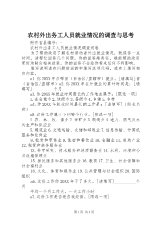 农村外出务工人员就业情况的调查与思考