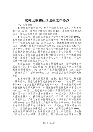 农村卫生和社区卫生工作要点