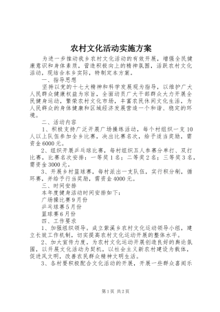 农村文化活动实施方案