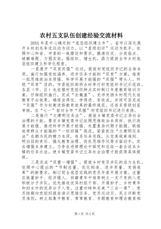农村五支队伍创建经验交流材料