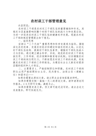 农村误工干部管理意见