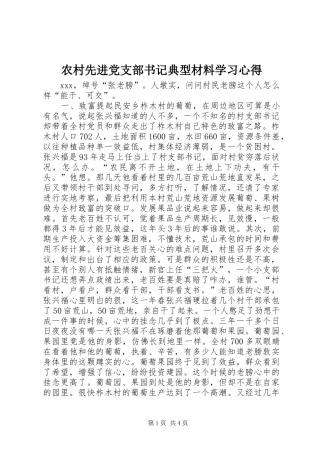 农村先进党支部书记典型材料学习心得