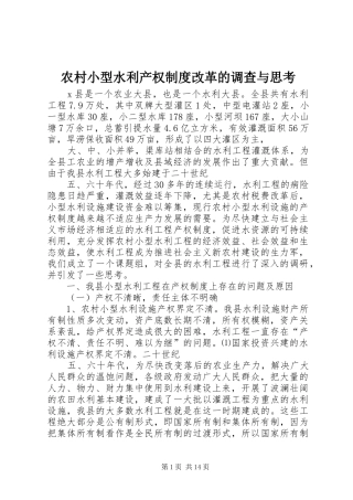 农村小型水利产权制度改革的调查与思考