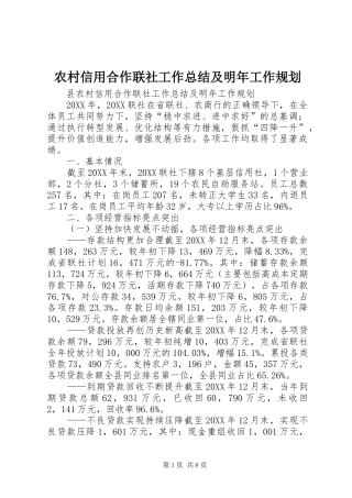 农村信用合作联社工作总结及明年工作规划