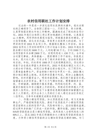 农村信用联社工作计划安排