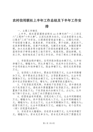 农村信用联社上半年工作总结及下半年工作安排