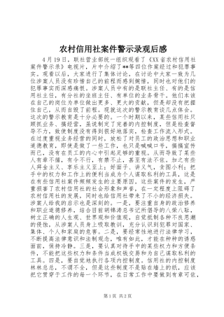 农村信用社案件警示录观后感