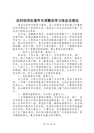 农村信用社案件专项整治学习体会及看法
