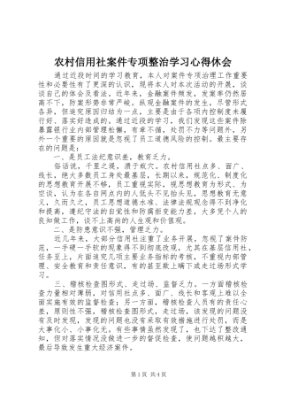 农村信用社案件专项整治学习心得休会