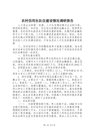 农村信用社队伍建设情况调研报告