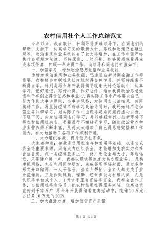 农村信用社个人工作总结范文