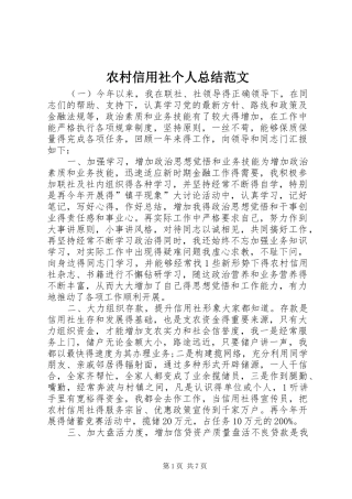 农村信用社个人总结范文