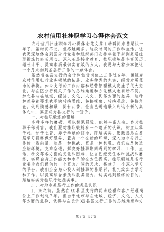 农村信用社挂职学习心得体会范文