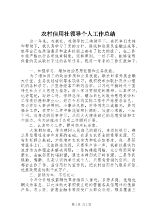 农村信用社领导个人工作总结