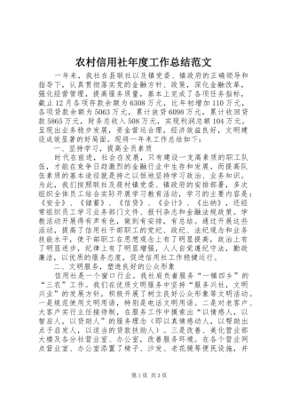 农村信用社年度工作总结范文