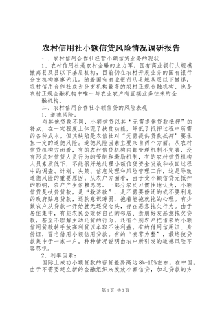 农村信用社小额信贷风险情况调研报告