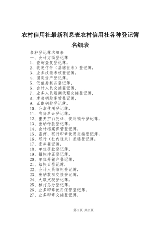 农村信用社最新利息表农村信用社各种登记簿名细表