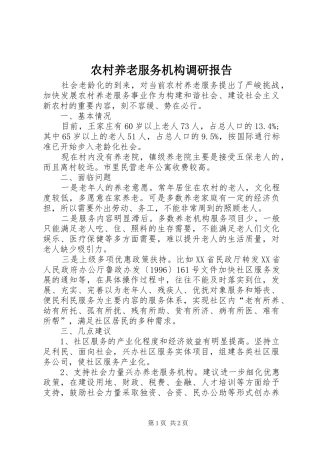 农村养老服务机构调研报告