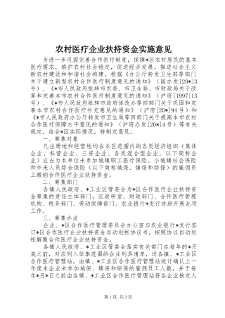 农村医疗企业扶持资金实施意见