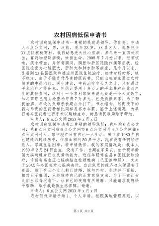 农村因病低保申请书