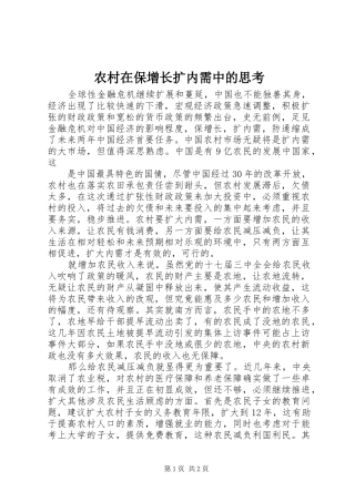 农村在保增长扩内需中的思考