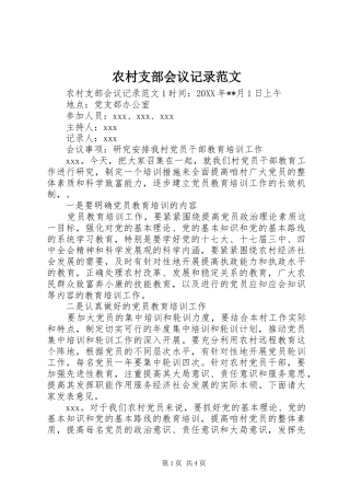 农村支部会议记录范文