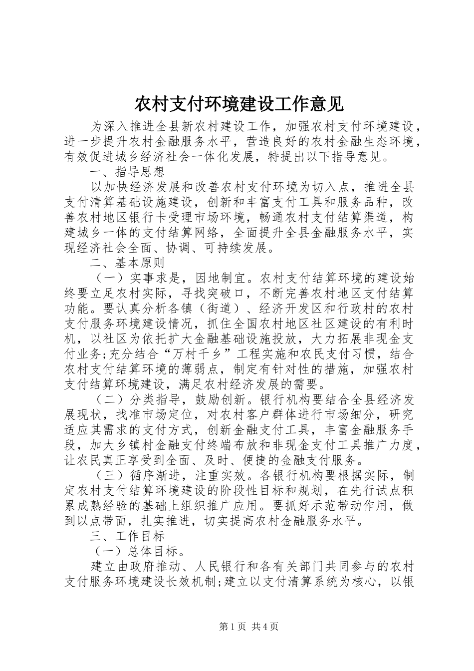 农村支付环境建设工作意见_第1页
