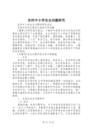 农村中小学安全问题研究