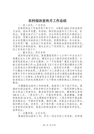 农村综治宣传月工作总结