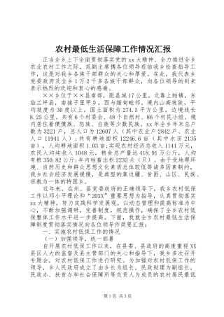 农村最低生活保障工作情况汇报