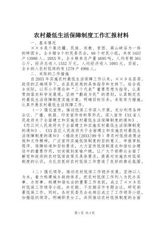 农村最低生活保障制度工作汇报材料