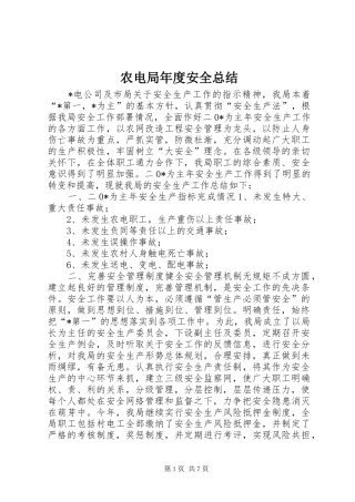 农电局年度安全总结